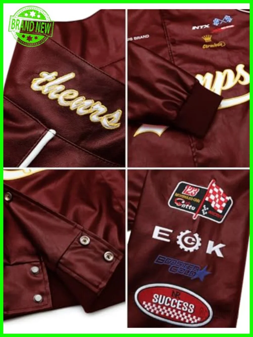 Faux Leather Oversized Motocross Racing Varsity Bomber Jacket Vintage Streetwear